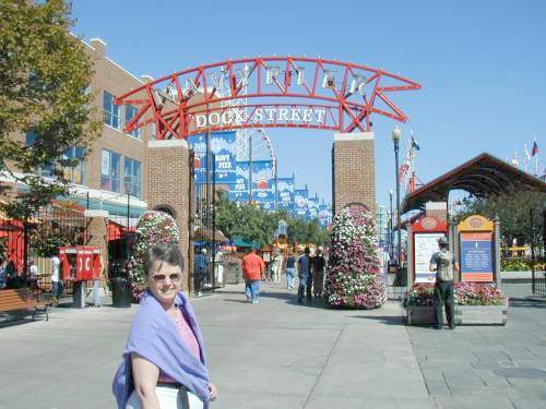 Sue at entrance to Navy Pier